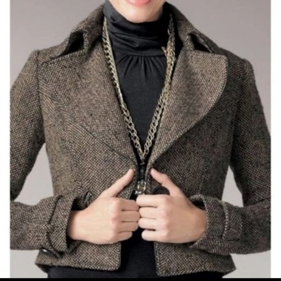 Cabi Size 6 Tweed Cropped One Button Moto Jacket - Picture 3 of 8